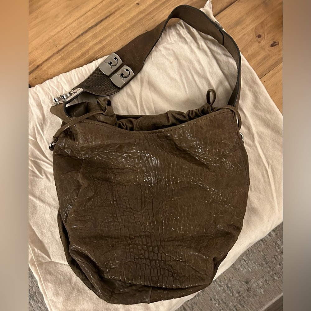 Jimmy Choo Crocodile Leather Embossed Shoulder Bag - Khaki/Army Green